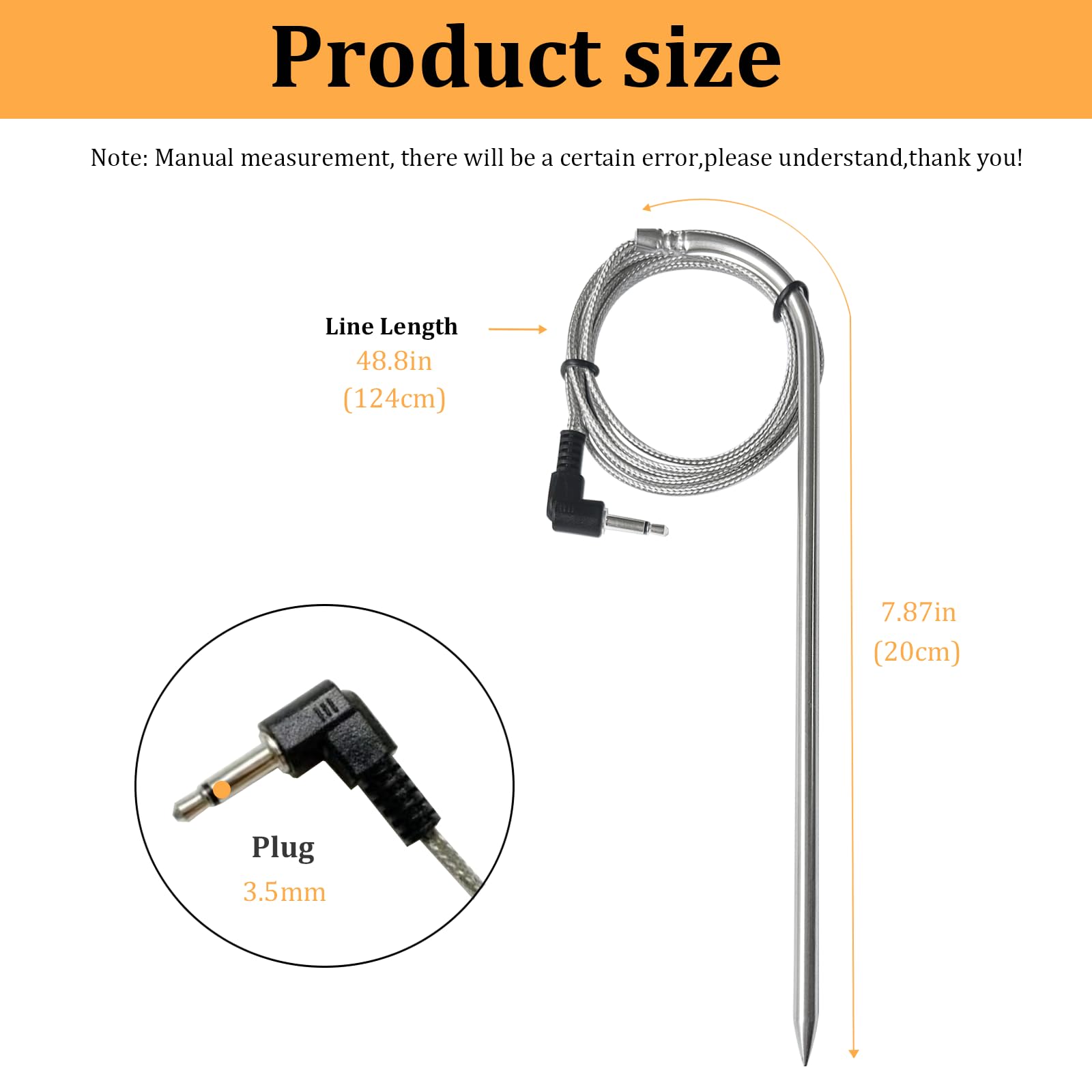 Delixike Probe Thermometer, 2 Pack, Stainless Steel, 1000F Max, Digital, Wired, Outdoor, Grill Thermometers, Thermometer