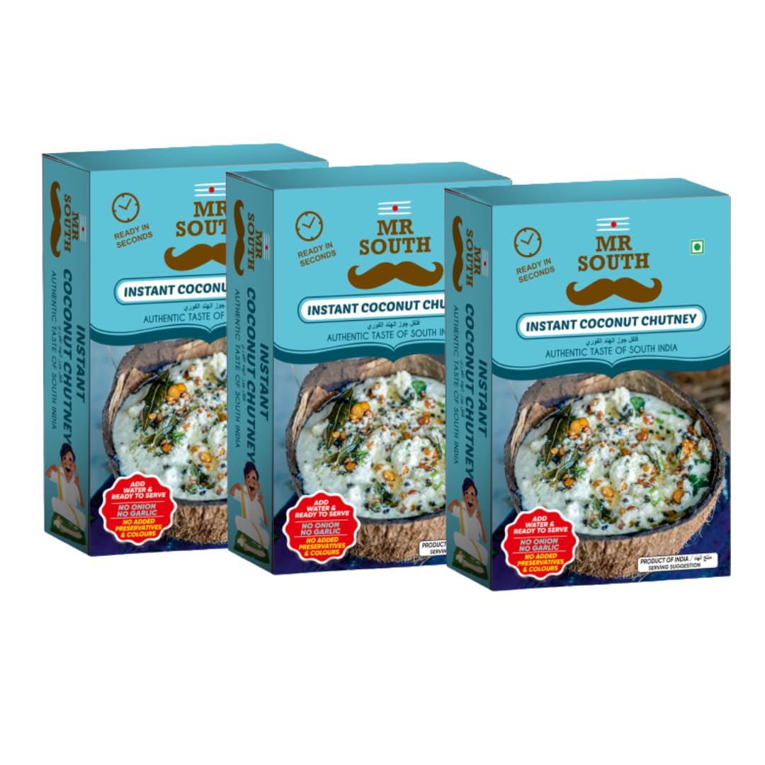 Mr South Instant Coconut Chutney | 80G -Pack Of 3 | Dry Coconut, Fried Dal, Groundnut | No Onion & Garlic | Add Water And Ready To Serve | Ready-In-Seconds | No Artificial Colors