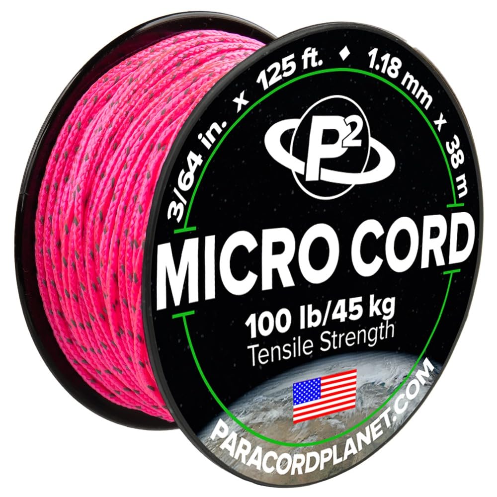Paracord Planet Micro Paracord – Thin Braided Cord for Crafting, Fishing, and DIY Projects in 125 ft Spools – Reflective Neon Pink — image 1