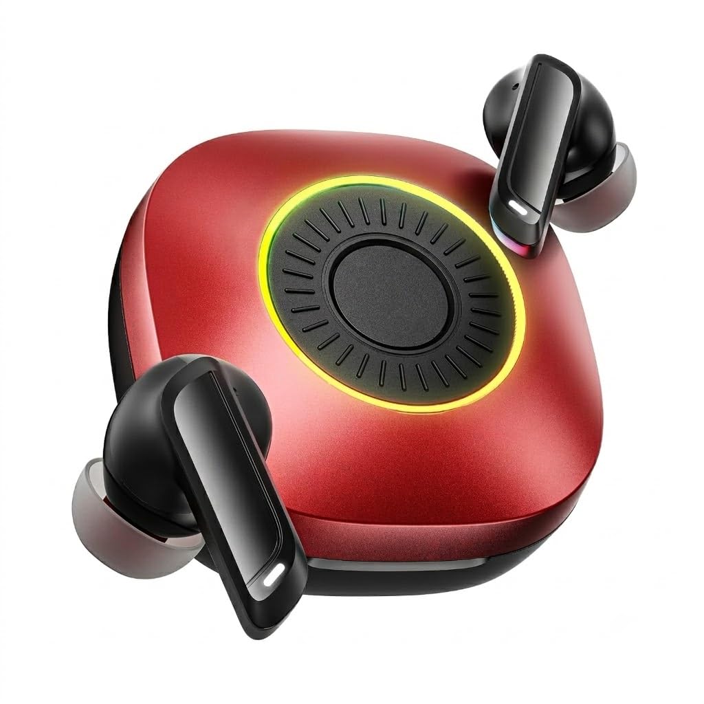 Wireless TWS Earbuds Compatible with Boat Nirvana Crown with Noise Cancellation Technology, HD Audio Quality, Built in Microphone, Fast Pairing Support, Gaming Mode and Portable Charging Case (Red)-picture-28