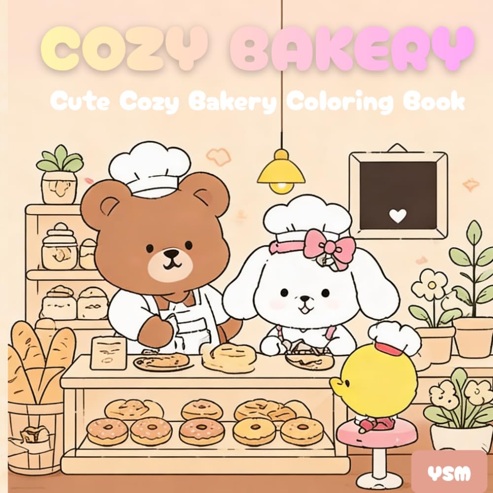 Cute Cozy Bakery Coloring Book: Easy & Fun Kawaii Animal Coloring Page