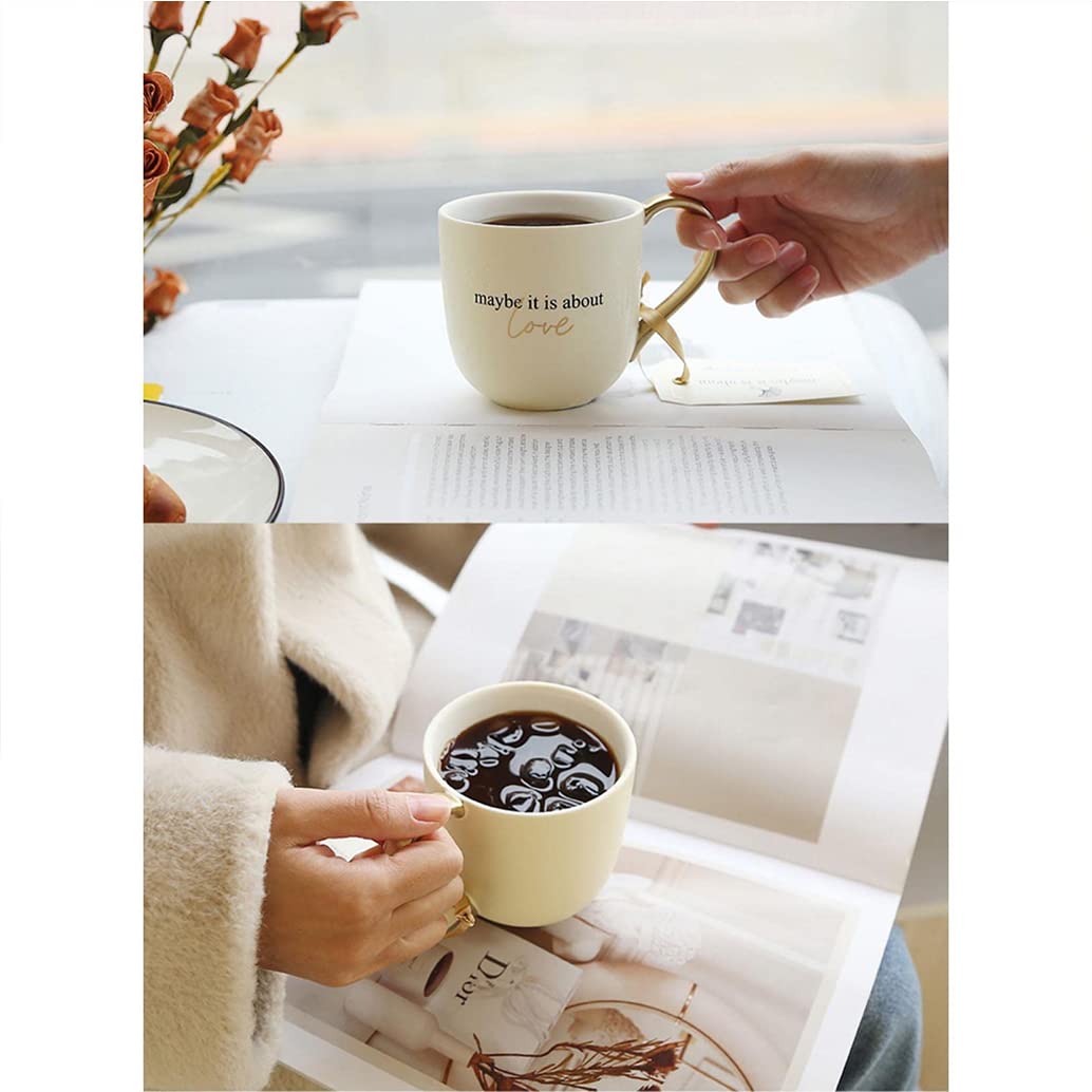 Nowoczesny ceramiczny kubek do kawy, ceramiczny kubek ze złotym uchwytem, porcelanowe kubki do kawy i herbaty, prezent dla miłośników kawy herbaty dla kobiet do biura, do kuchenki mikrofalowej i zmywarki A-320 ml