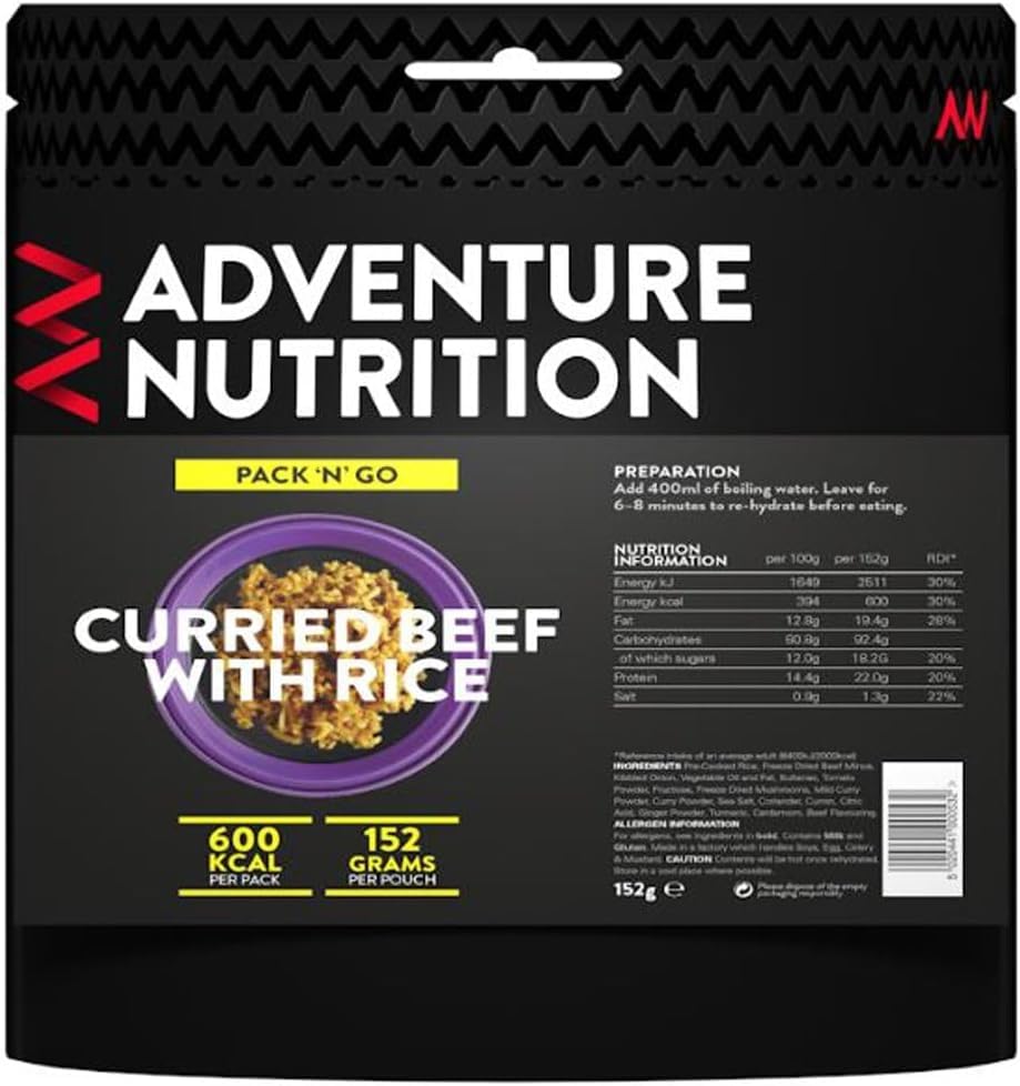 Adventure Nutrition Pack & Go 600 Kcal Freeze Dried Food Beef Curry with Rice - Camping, Ready Meals, Survival Kits, Emergency Food, Hiking, Vegan Options — image 1
