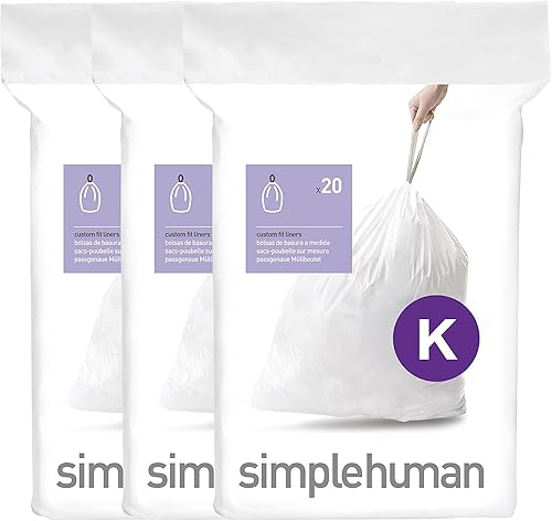 simplehuman Código K - Bolsas de basura originales con cordón de ajuste adaptable en paquetes dispensadores, 35-45 litros/9.2-12 galones, color