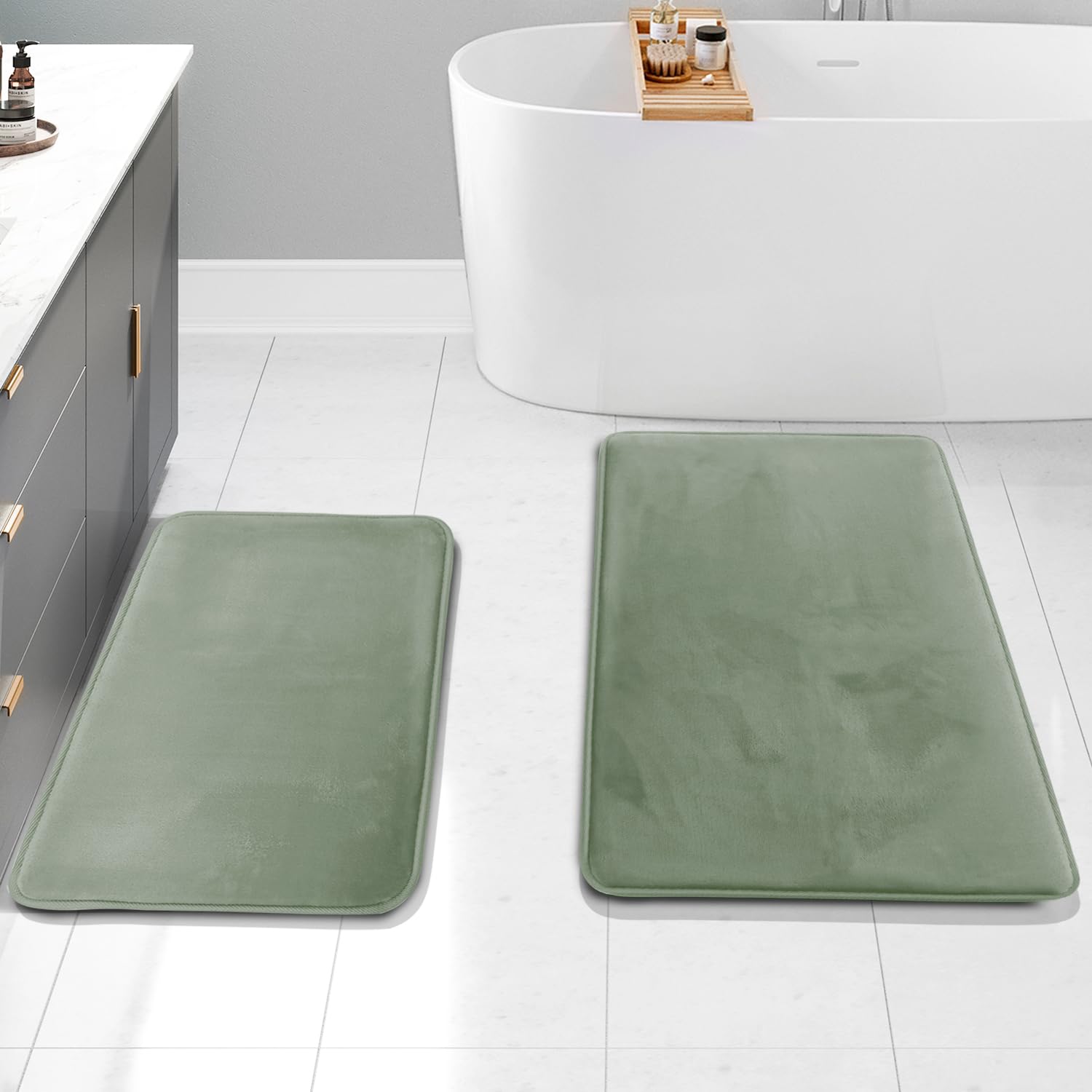 Clara Clark 2 Piece Bathroom Rug Set - Memory Foam, Bath Mat Set, Plush, Cozy, Ultra Soft, Non Slip, Machine Washable, Quick Dry - 24” x 17”+ 32” x 20