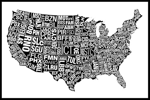 Miniatura 1 de Aeropuertos laminados de Estados Unidos código de abreviatura blanco aeropuerto arte de pared arte de pared de aviación decoración de avión