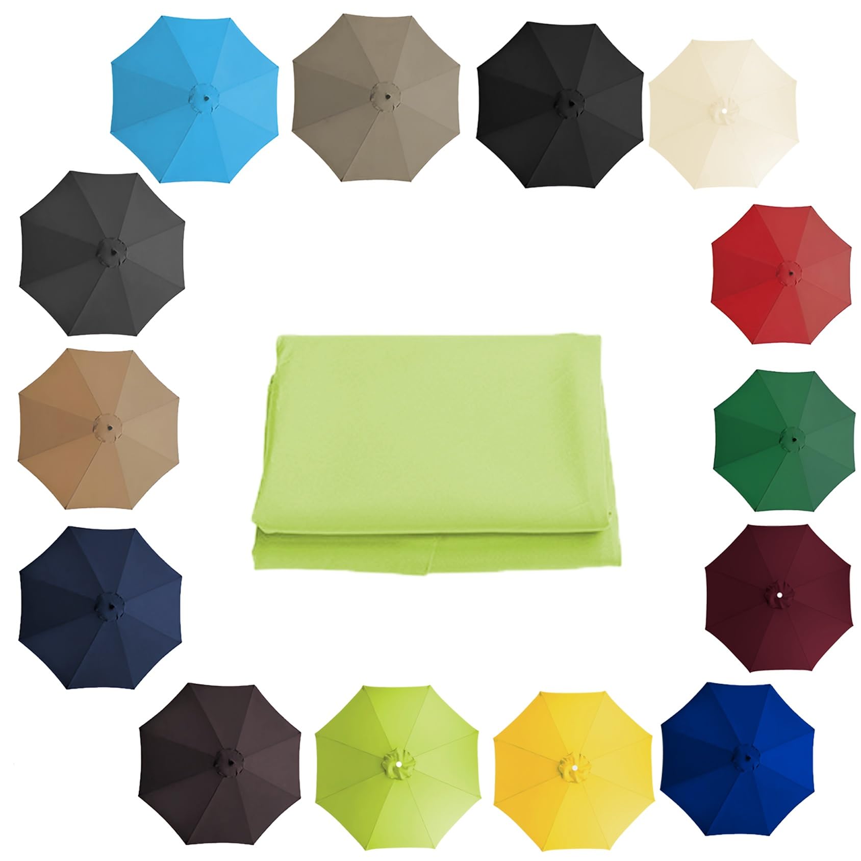 Patio Parasol Replacement Canopy Cover 6 Ribs 8 Ribs Sun Umbrella Replacement Cloth 200/230/250/270/300/350cm - Easy To Change, 16 Colors(Grass green,6 ribs-250cm/8.2ft)