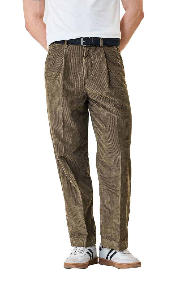 snitch Men Casual Trousers | Baggy Fit High Rise Pleated Front Wide-Leg Design | Premium 100% Cotton Corduroy Weave & Textured Finish for Summer Outings-picture-35