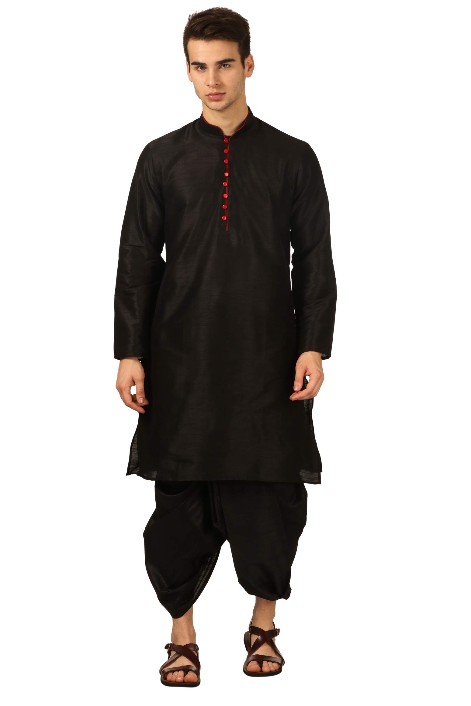 royal kurta Men's Silk Blend Dhoti Kurta Set (Black)-picture-21