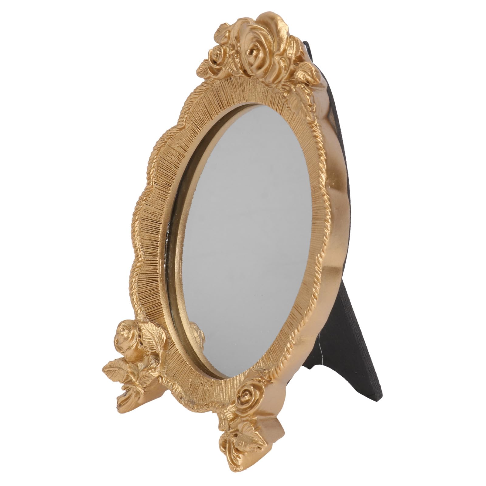 Clearlin European Style Resin Mirror with Rose Relief Single Sided Small Handheld Makeup Mirror for Women for Dressing Table and Travel