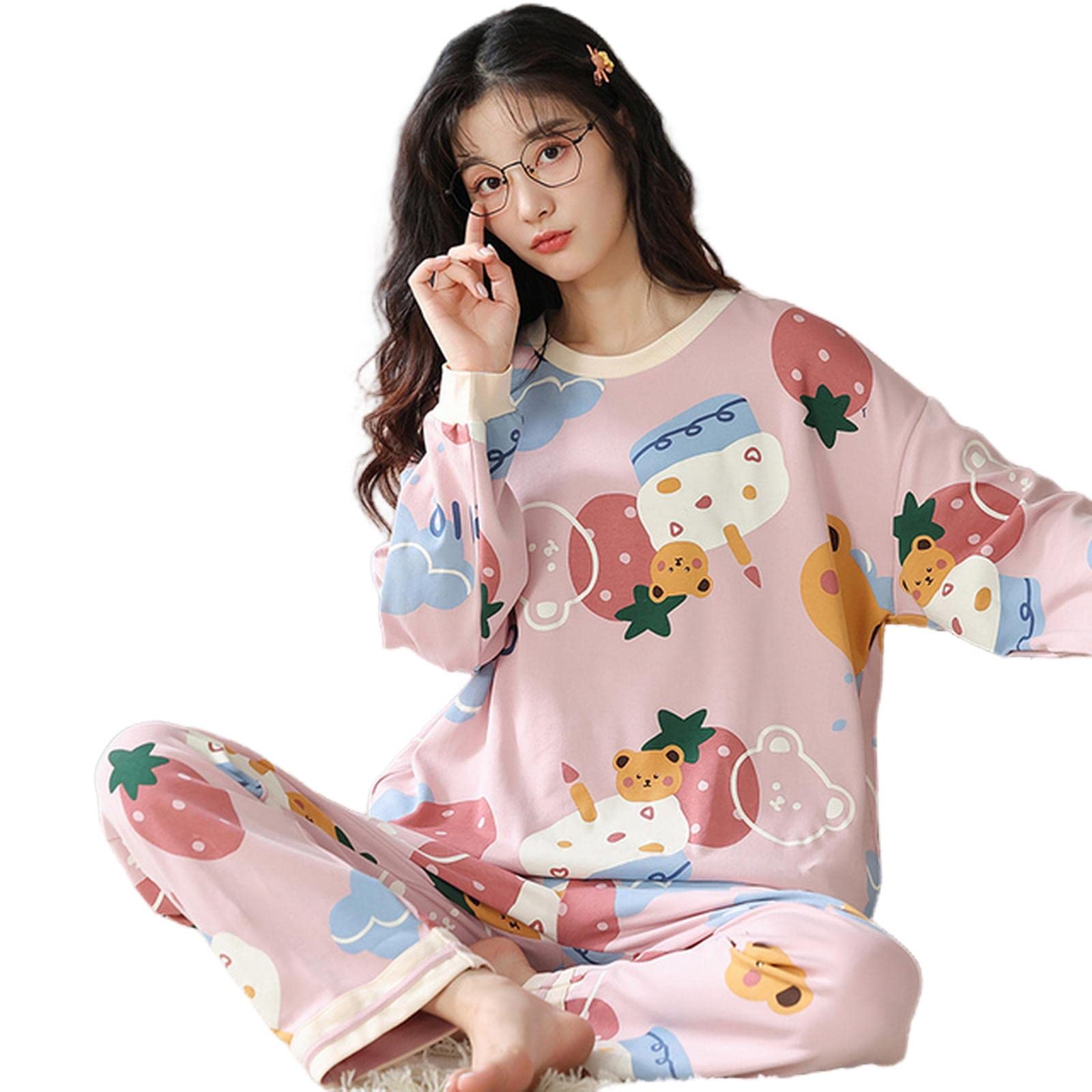 MOGSA Pyjama en coton pour femme - Printemps et automne - Motif à carreaux