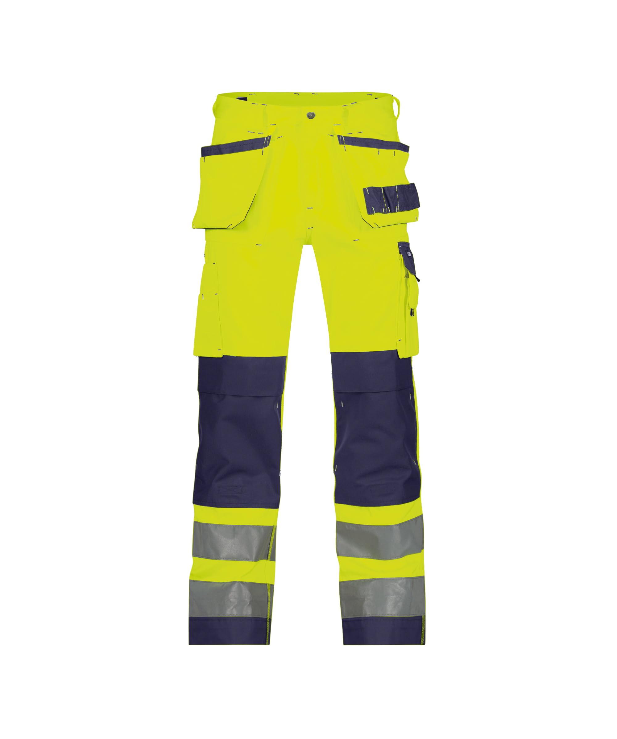Dassy 200899-6981-52 Glasgow - Pantalones de trabajo de alta visibilidad con múltiples bolsillos y bolsillo en la rodilla, 290 G/M2, color amarillo fluorescente/azul marino, talla 52