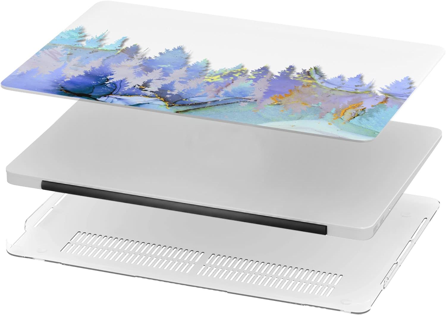 Mertak Hard Case Compatible with MacBook Pro 16 14 Air 15 13 inch M3 M2 M1 Mac 2024 2023 2022 2018 Marble Shell Forest Bue Abstract Women Protective Paint Trees Girls Cover Teal Plastic Laptop Print