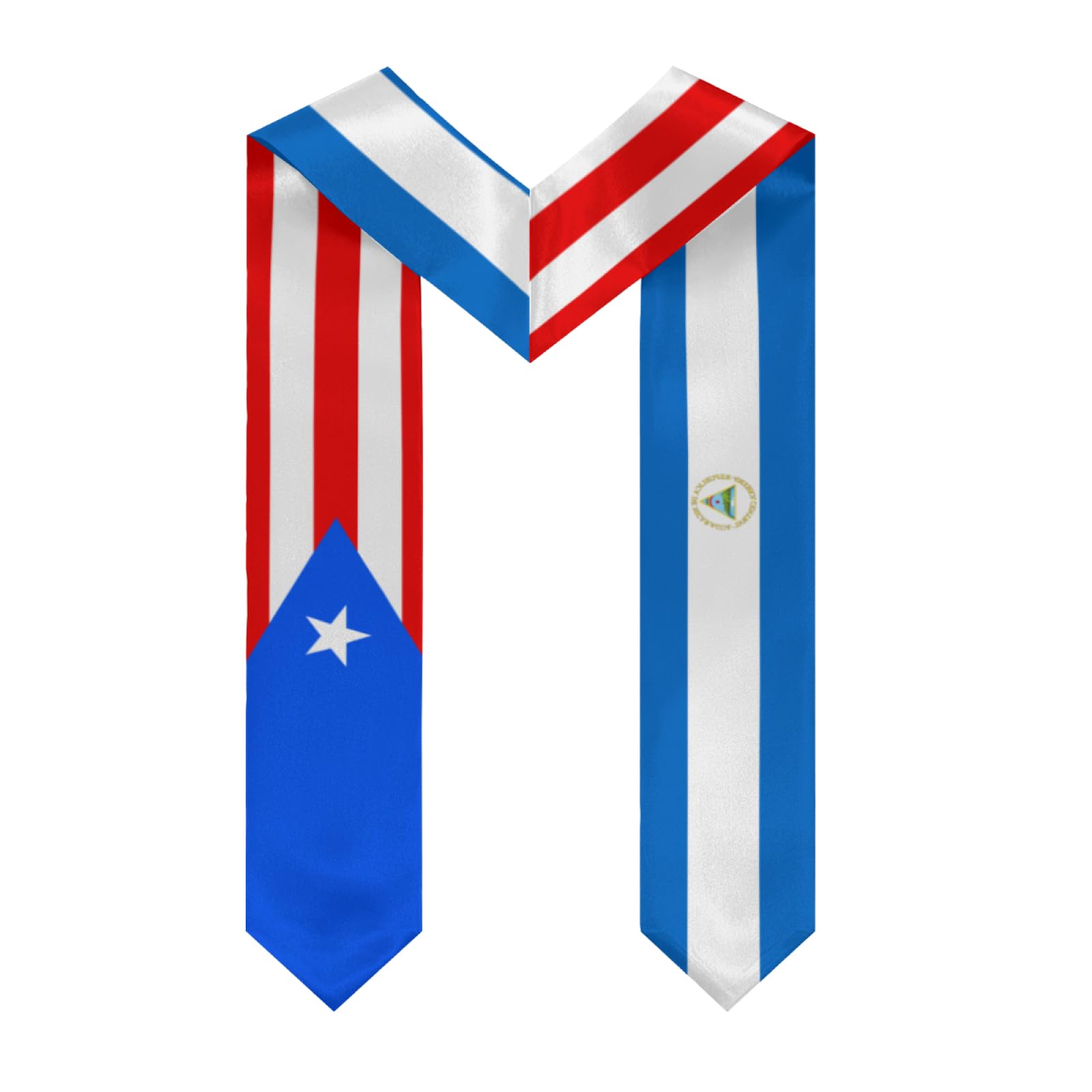 Puerto Rico Nicaragua Nicaraguan Flag Graduation Stole Sash Shawl for Men Women Thickened V-Neck Scarf for International Students Teachers Study Aboard Graduate Gift 72 inches Unisex