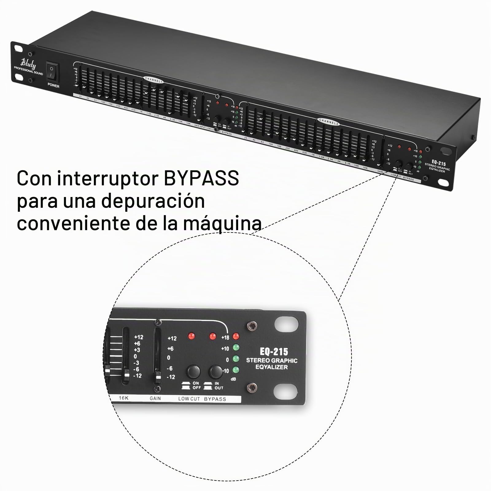 Btuty EQ-215 Ecualizador De 15 Bandas De Doble Canal 1u Ecualizador Gráfico Estéreo De 2 Canales Con Montaje En Rack