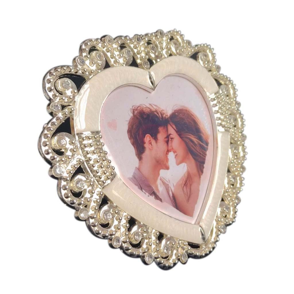 ZXWSTORE 3x3 Inch 3D Heart-shaped Metal Photo Frame Display, Beige