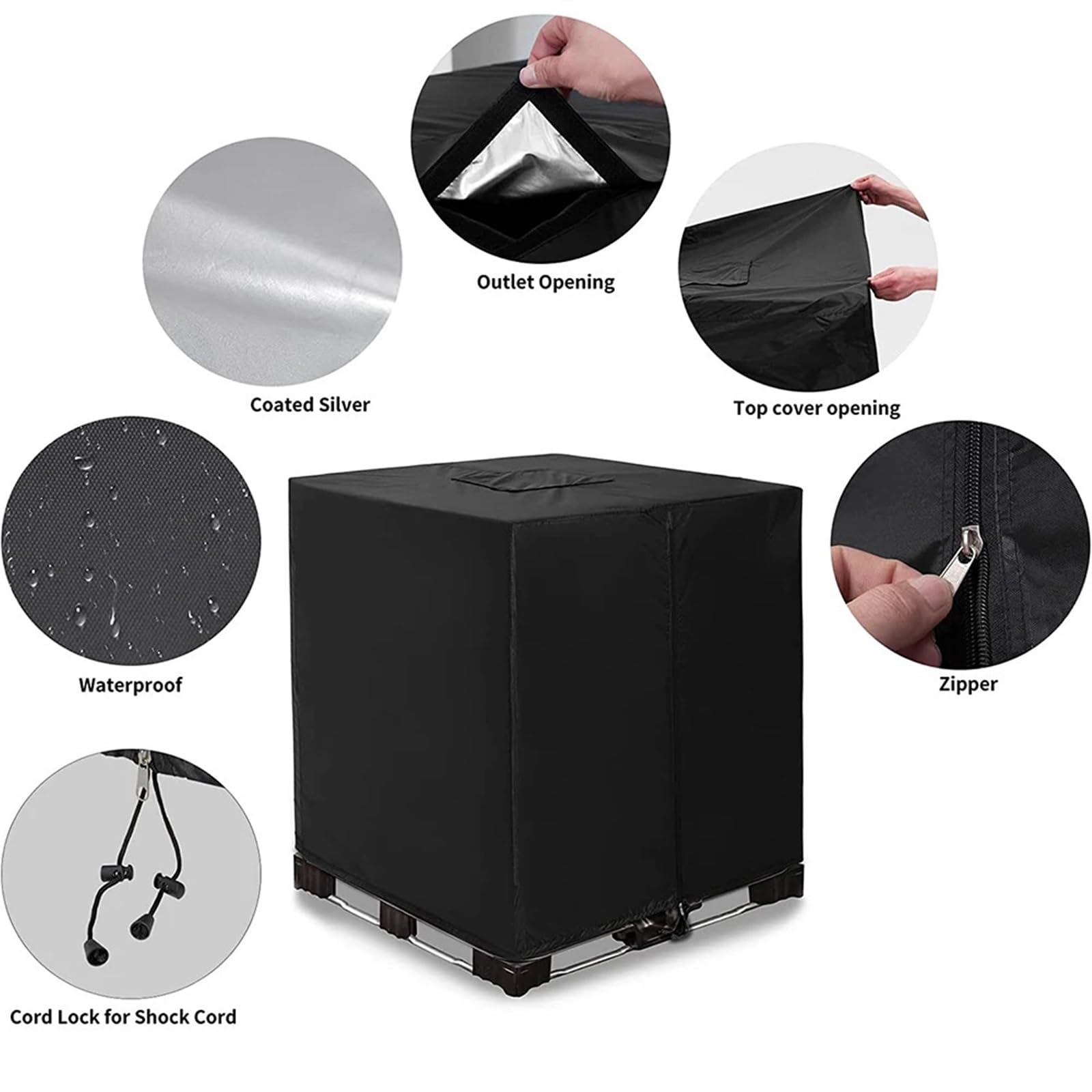 Funda deposito IBC Tanque de Agua 330 galones Cubierta de Bolsa Cremallera 420D Material de protección Solar Pesado 1000L Cubierta de protección de jardín al Aire Libre(Green)