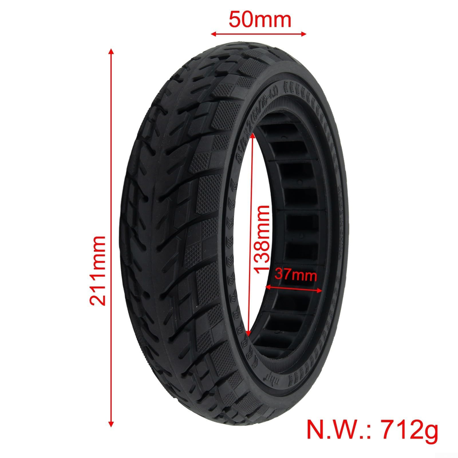 Pneu Solide pour Trottinette électrique 8,5 Pouces 50/75-6.1, Roue de Rechange sans Chambre à air pour M365, Pneu Tout-Terrain en Caoutchouc Noir 720 g, Anti-crevaison