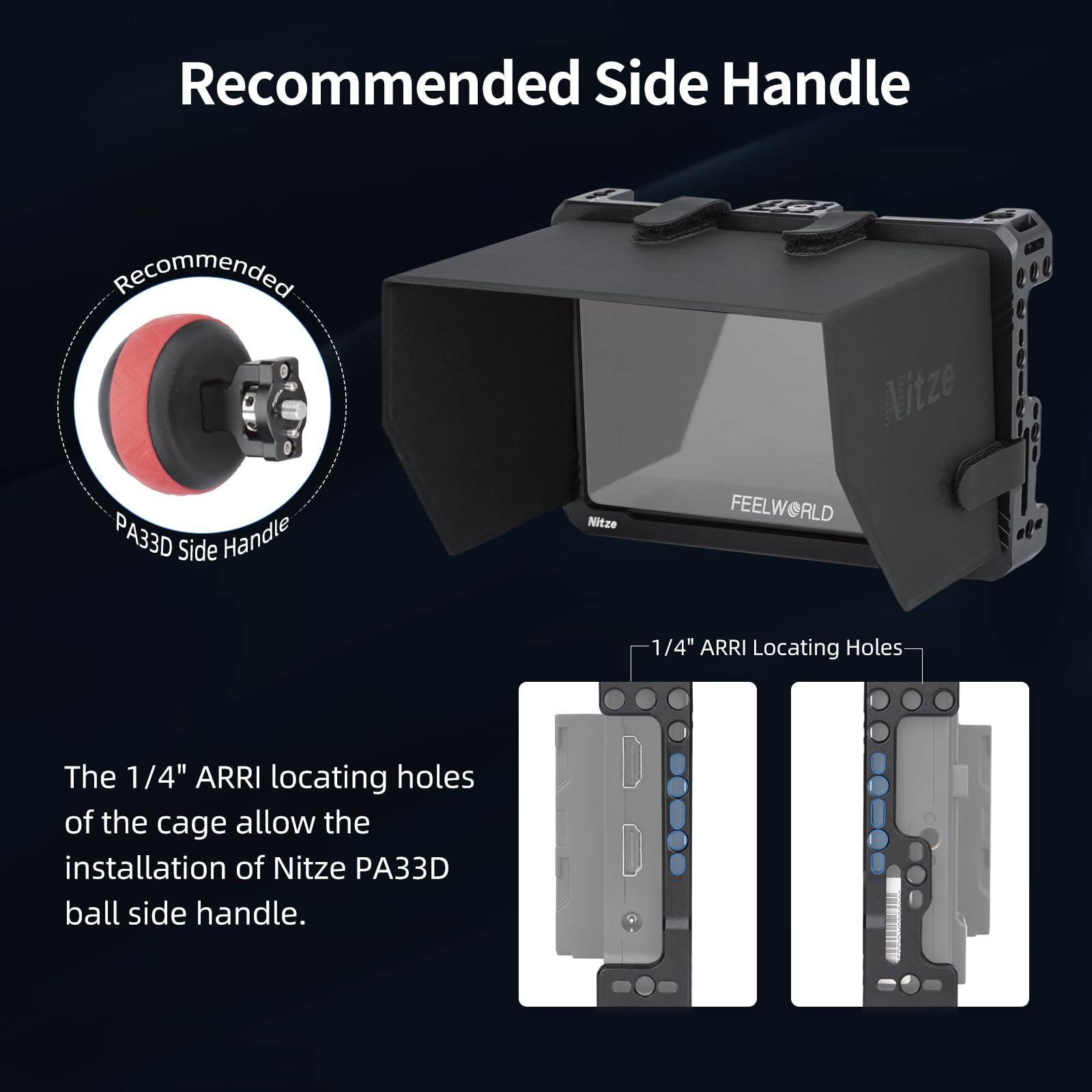 Nitze Cage de Moniteur pour Feelworld F6 PLUSX / F6 Plus / F5 Pro / F5 Prox, avec Serre-Câble HDMI et Pare-Soleil - JT-F05B