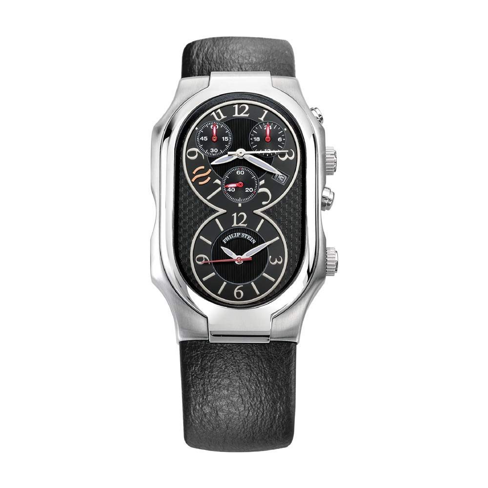 Buy Dual Time Zone Chronograph Analog Display Swiss Quartz Watch Leather Band Pin Buckle Black