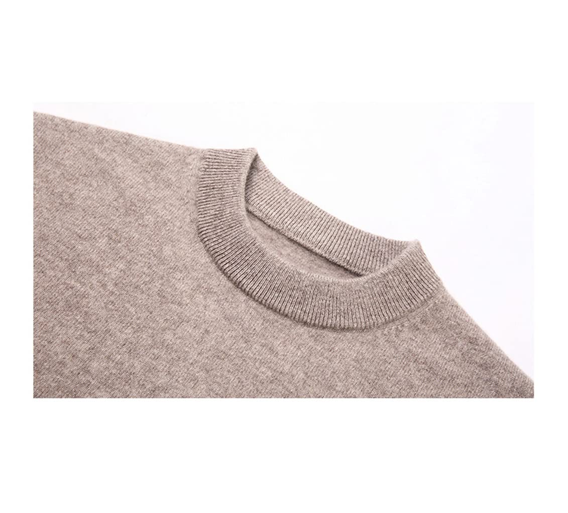 WEGUKRI Maglione 100% puro cachemire degli uomini, inverno rotondo collo blu addensato caldo maglione lavorato a maglia, Cammello, L