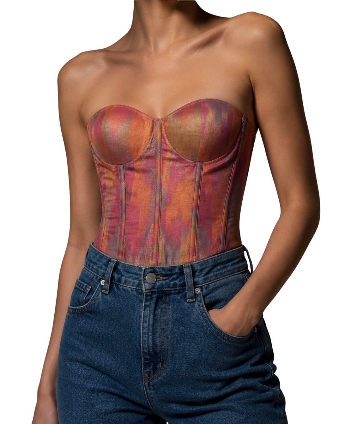 Sundown Bhagalpuri Silk Corset | Handwoven Ethnic Top for Women | Traditional Artisan Crafted Formal Wear (Xs S M L)-image-23