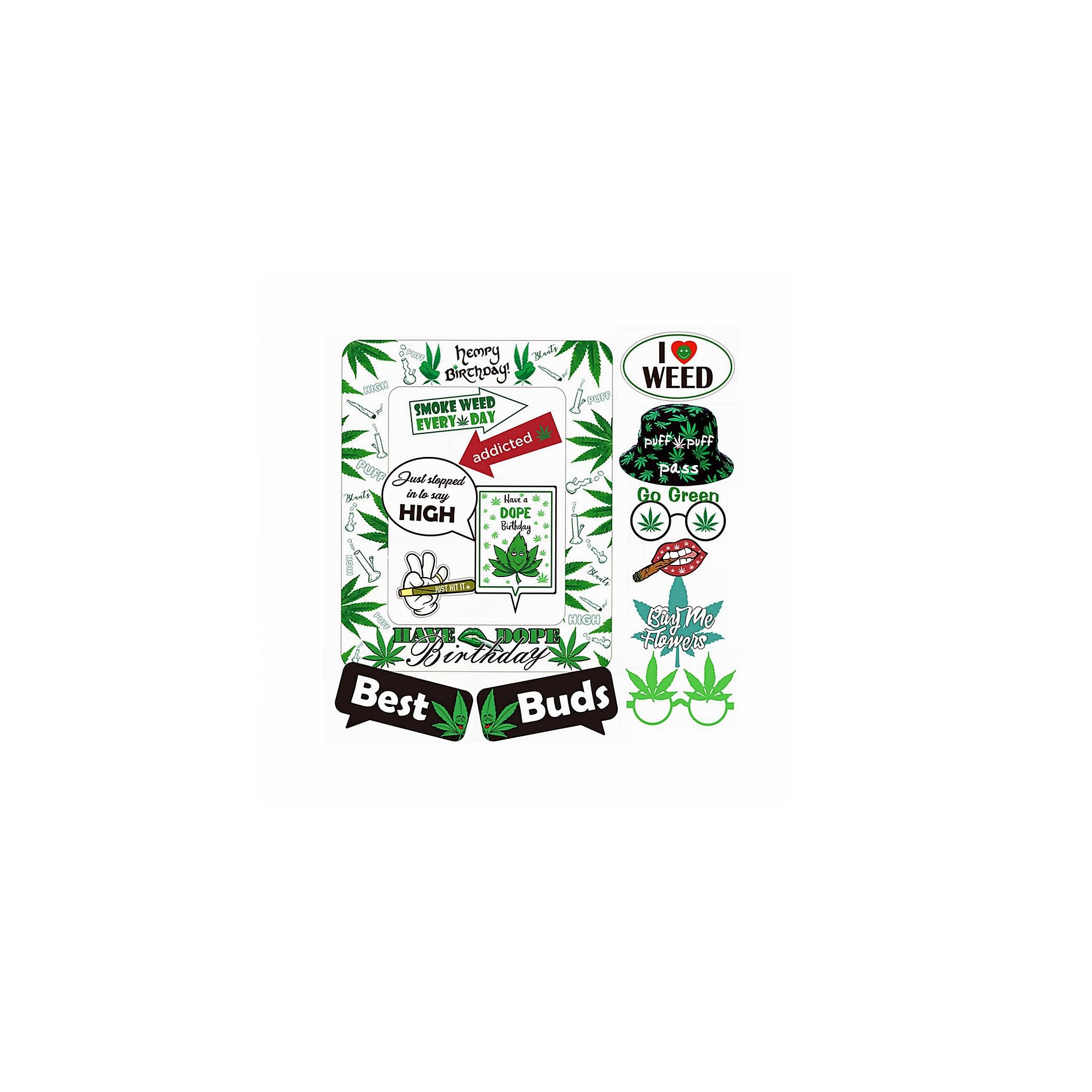 Weed Theme Birthday Party Inflatable Selfie Photo Frame & Photobooth Props Set for Pictures & Decors Pot Leaves Cannabis Marijuana Party Selfie Photo Props Have a Dope 420 Birthday Supplies