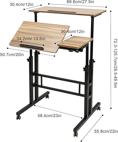 Miniatura 3 de Escritorio móvil de pie con ruedas, escritorio portátil de altura ajustable con ruedas, oficina en casa de pie y asiento, 2 modos