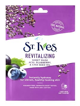St. Ives Revital Acai Skin Care Sheet Mask, Count of 6