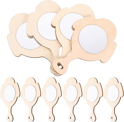 Miniatura 4 de COHEALI 40 piezas de espejos de mano de madera para fiesta de delfín, espejo de bricolaje de Navidad, juguete en blanco sin terminar, juguetes de