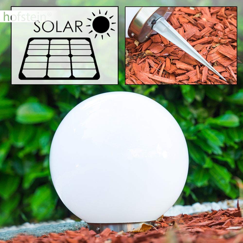 Lámpara solar Nassau, lámpara globo con pincho de tierra, lámpara globo de plástico blanco Ø 20 cm, lámpara de exterior con interruptor de encendido/apagado, lámpara solar con interruptor crepuscular