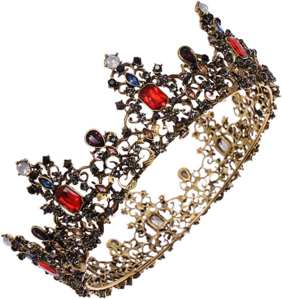 FRCOLOR Zinc Alloy Rhinestone Crown Headdress Baroque Colorful Bridal Tiara for Women Wedding Hair Accessory Queen Crown for Bride and Decor