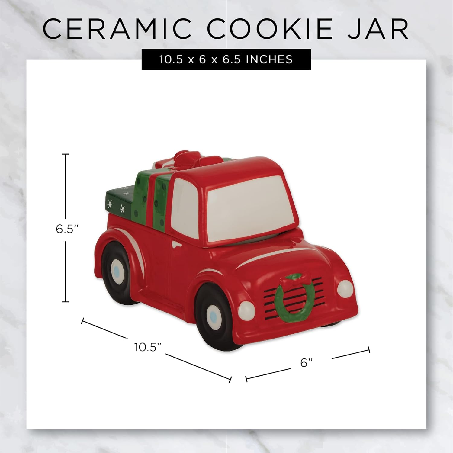 DII Seasonal Holiday Baking Collection Decorative Kitchen Servewrucke, 10.5x6x6.5, Red Christmas Truck Cookie Jar
