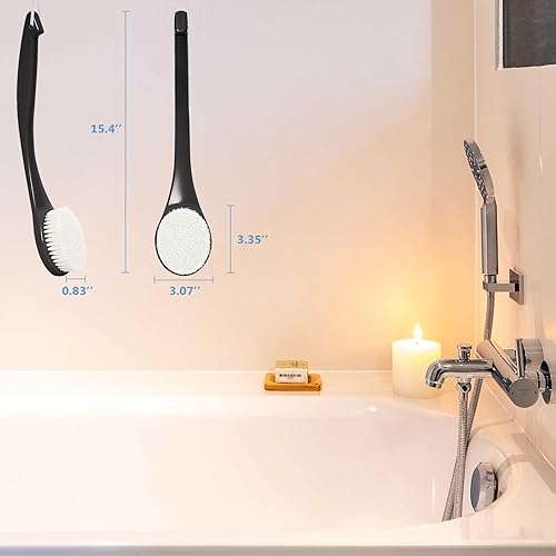 Miniatura 6 de VANZAVANZU Cepillo exfoliante de ducha para uso en la ducha, cepillo de baño de plástico, mango largo para ducha con cerdas moderadas, cepillo de