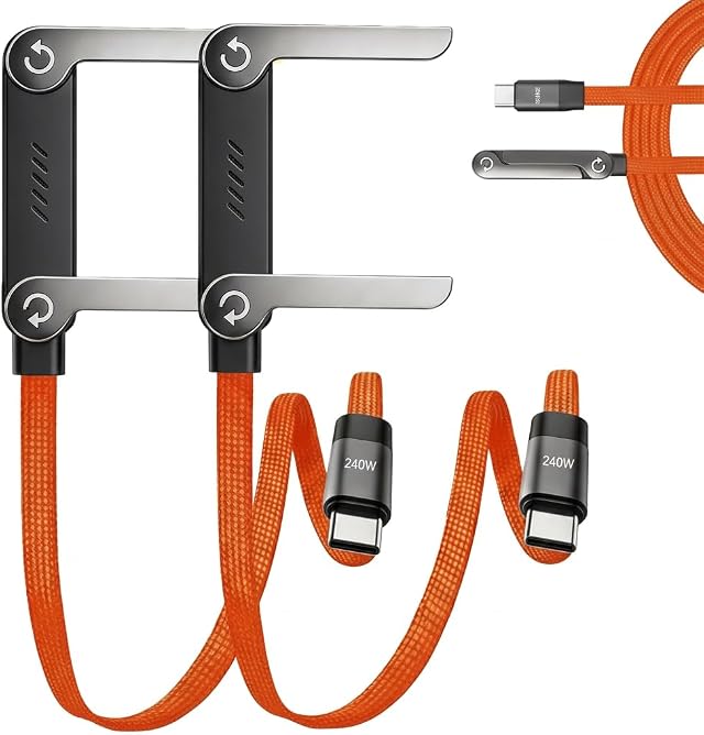 Cable de Carga Invisible 2 en 1 con Soporte Integrado, Pack de 2 Cables Cargador con Base Plegable de 1,5 m, Cable USB-C a USB-C 240W Súper Rápidos para Smartphones, Tablets y Portátiles