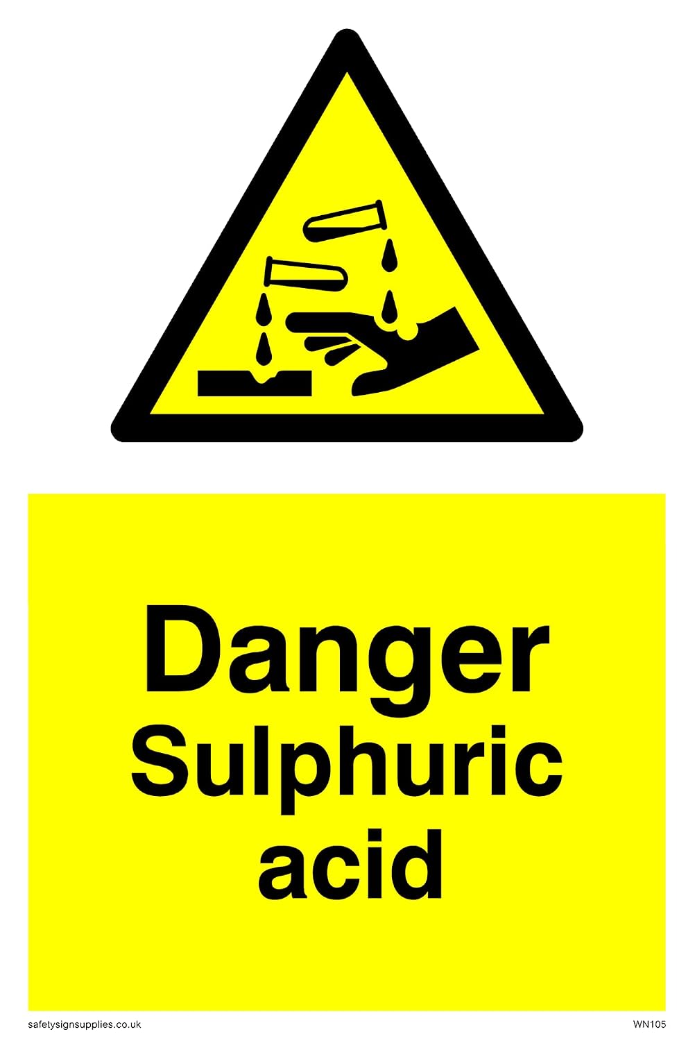 Pack of five - Sulphuric Acid Sign - 100x150mm - A6P, Yellow, 100 x 150 mm
