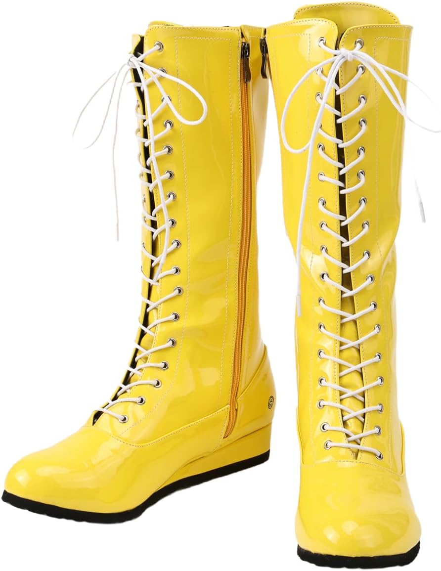 Mens Wrestling Boots Halloween Cosplay Knight Boots Mid Heel Shoes
