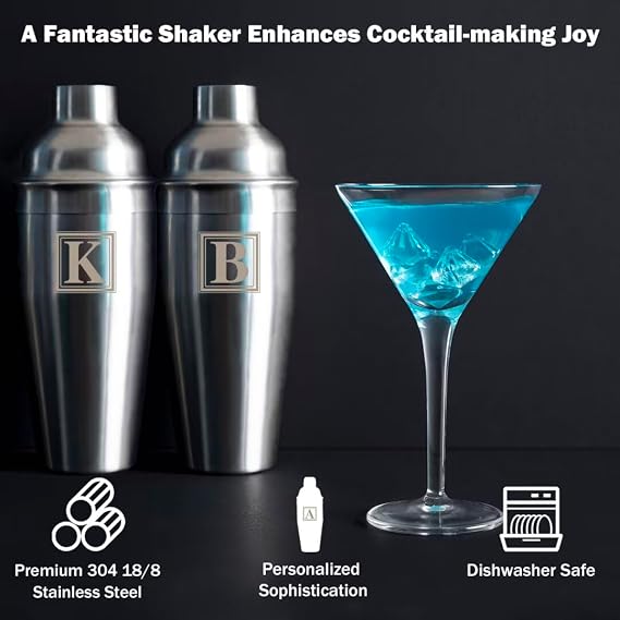 Lexenic Cocktail Shaker 24oz - Monogramm Initials Design Martini Shaker - 304 Stainless Steel Bar Shaker for Margarita,Mojito-Perfect Personalized Gift for Friend,Husband -X