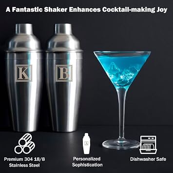 Lexenic Cocktail Shaker 24oz - Monogramm Initials Design Martini Shaker - 304 Stainless Steel Bar Shaker for Margarita,Mojito-Perfect Personalized Gift for Friend,Husband -X