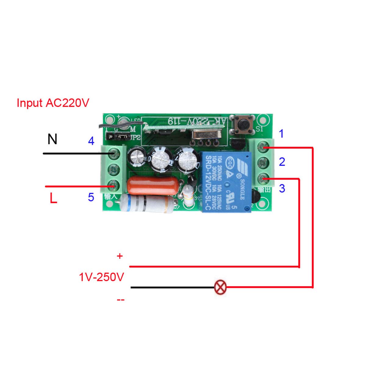 200 m mando a distancia interruptor AC 230 V 6 canales, relé interruptor radiocontrolado por radio, mando a distancia receptor para pasillos, luces LED, control por separado