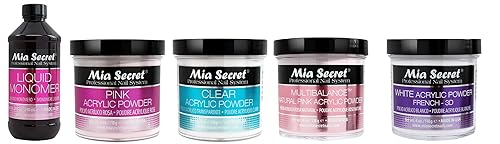 Mia Secret Monómero líquido de 8 onzas + polvo de 4 onzas x 4 (blanco + transparente + rosa + rosa natural)
