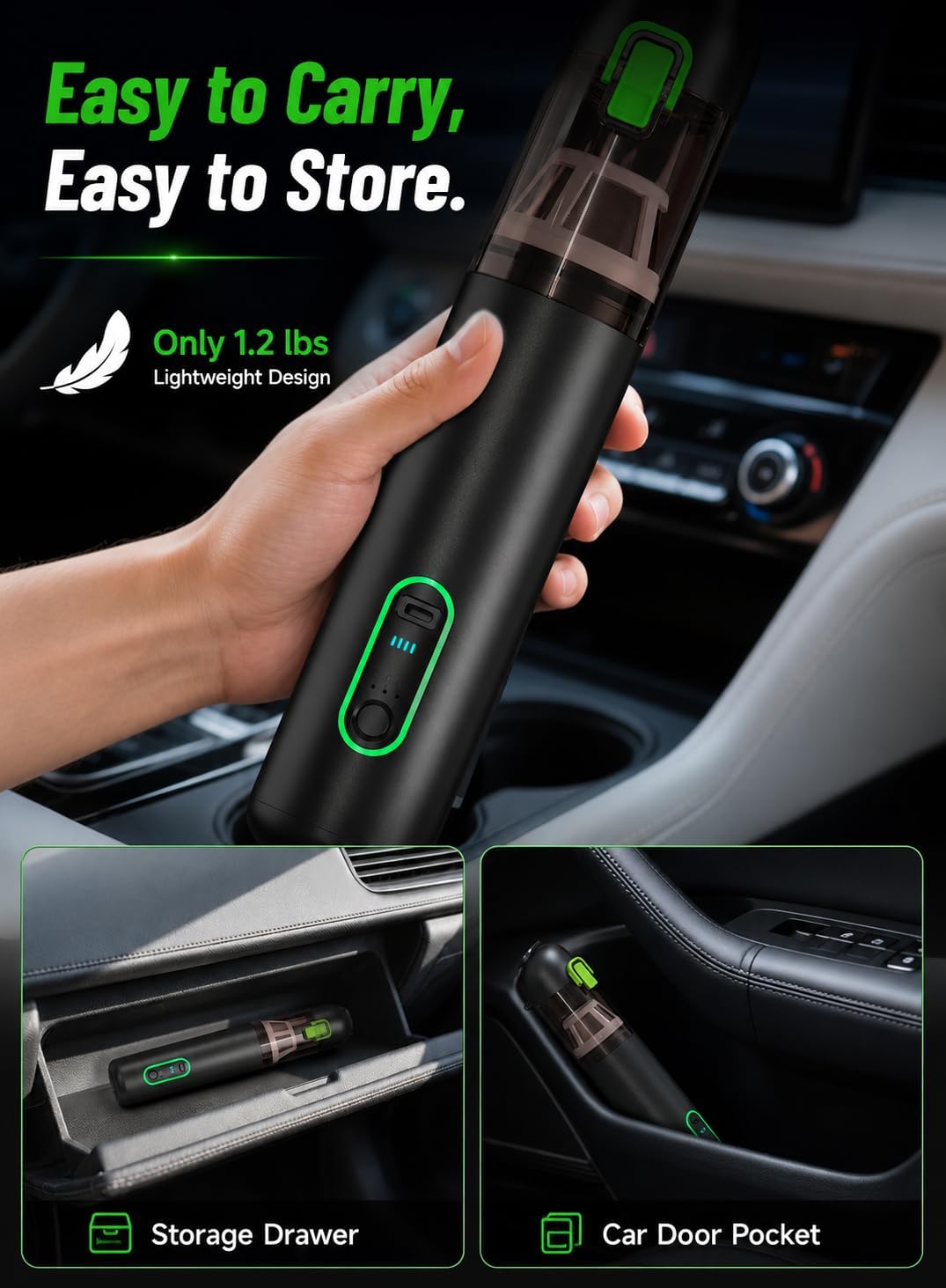 Car Vaccum, COMVIX VC28 Handheld Vacuum, 4-in-1 Mini Vacuum Cleaner with 20000pa Suction Power, Rechargeable Vacuum with 3 Suction Modes, Portable Cordless Vacuum for Car, Home, Office Desk, Keyboards