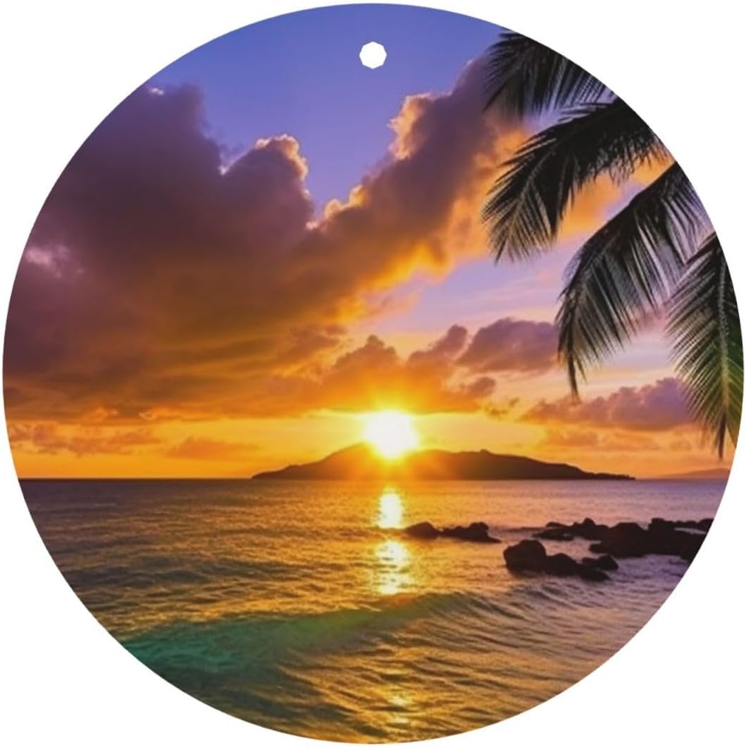 Car Air Freshener 24 PCS Tropical Hawaii Palm Tree Ocean Sea Sunset Hanging Car Air Fresheners Auto Interior Decor Card Freshener Strong Scented Card Lavender Cars Scents for Close Drawer Round Shape