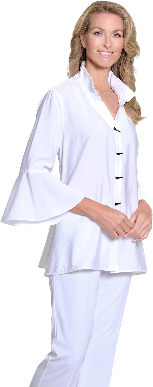 MULTIPLES Women's Roll Tab Long Sleeves 1-Pocket Button Front Shirt - Image 3