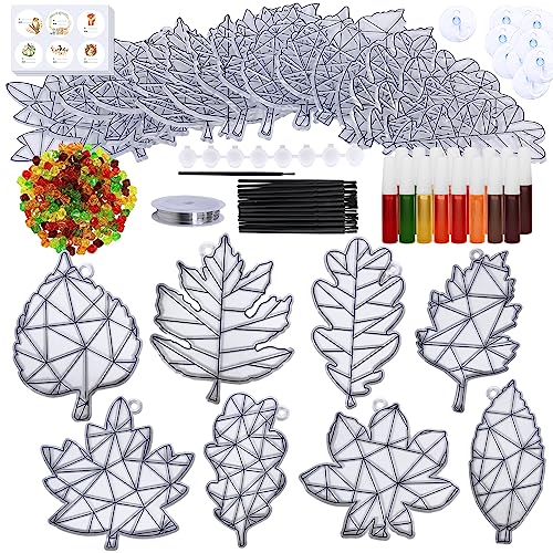 Winlyn 24 Sets Fall Leaf Suncatchers Ornaments Decorations DIY Window...