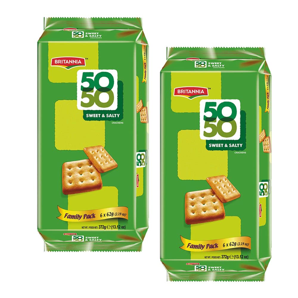 BRITANNIACrackers 50 50 Sweet and Salty Biscuit 13.12oz (372g) - Delicious, Light & Crispy Grocery Cookies - Best Treat for Friends & Family (Pack of 2)