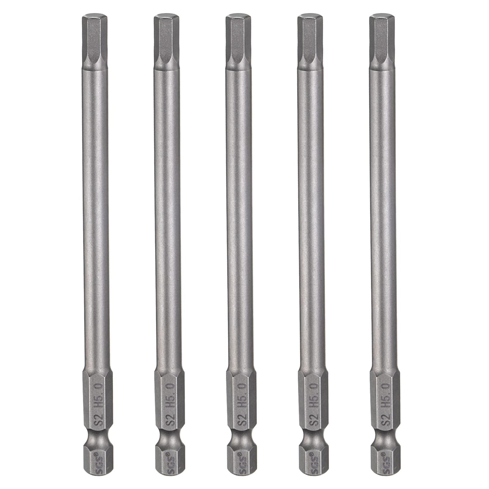 sourcing map 5pcs H5.0 Hex Head Drill Bit Wrench 5mm Metric Flat Tip 1/4" Hex Shank 110mm (4.3") Long Magnetic Hexagonal Screw Driver Socket Industrial Screwdriver Power Bits โ image 1