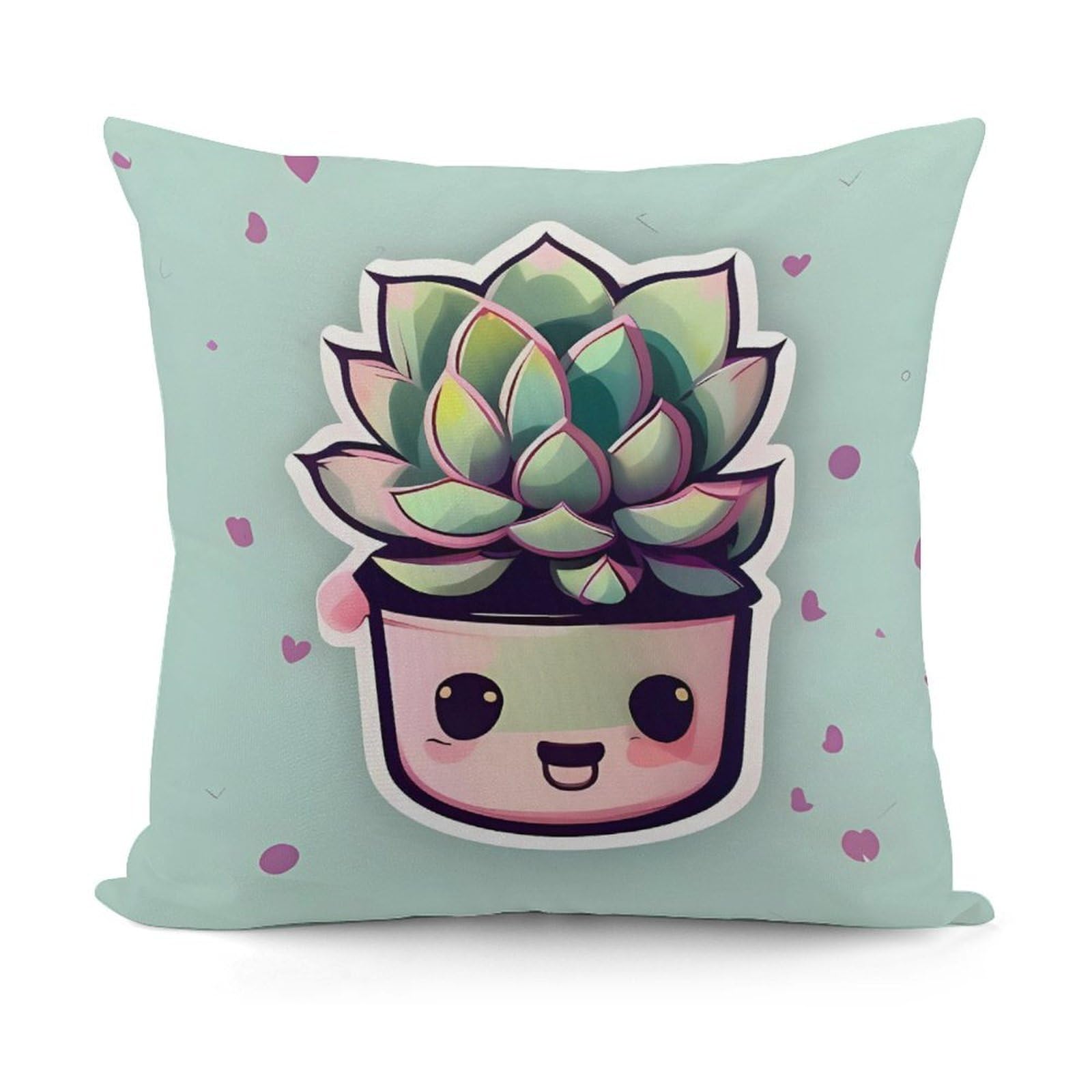 Adfgyerh Style Smiling Succulents Decorative Pillow Covers, Throw Pillow Covers Soft For All Seasons, Pillowcases For Couch Living Room Sofa Bedroom 18X18 Inch