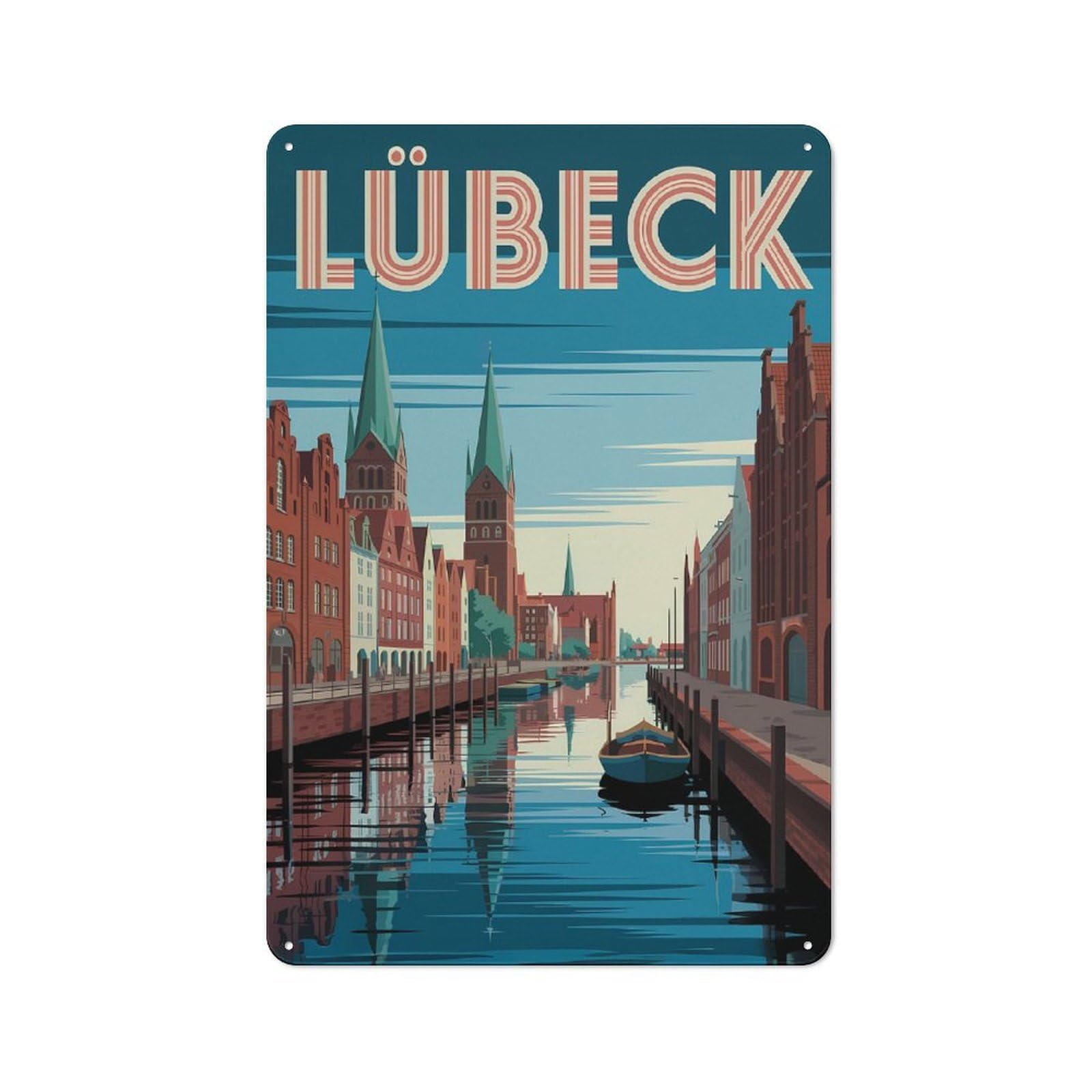Junmoney Style-15 Casual Lübeck Cityscape Travel Shed Metal Sign 30X20cm, Utility Space Decor For Shed, Garden Room, Porch Or Garage