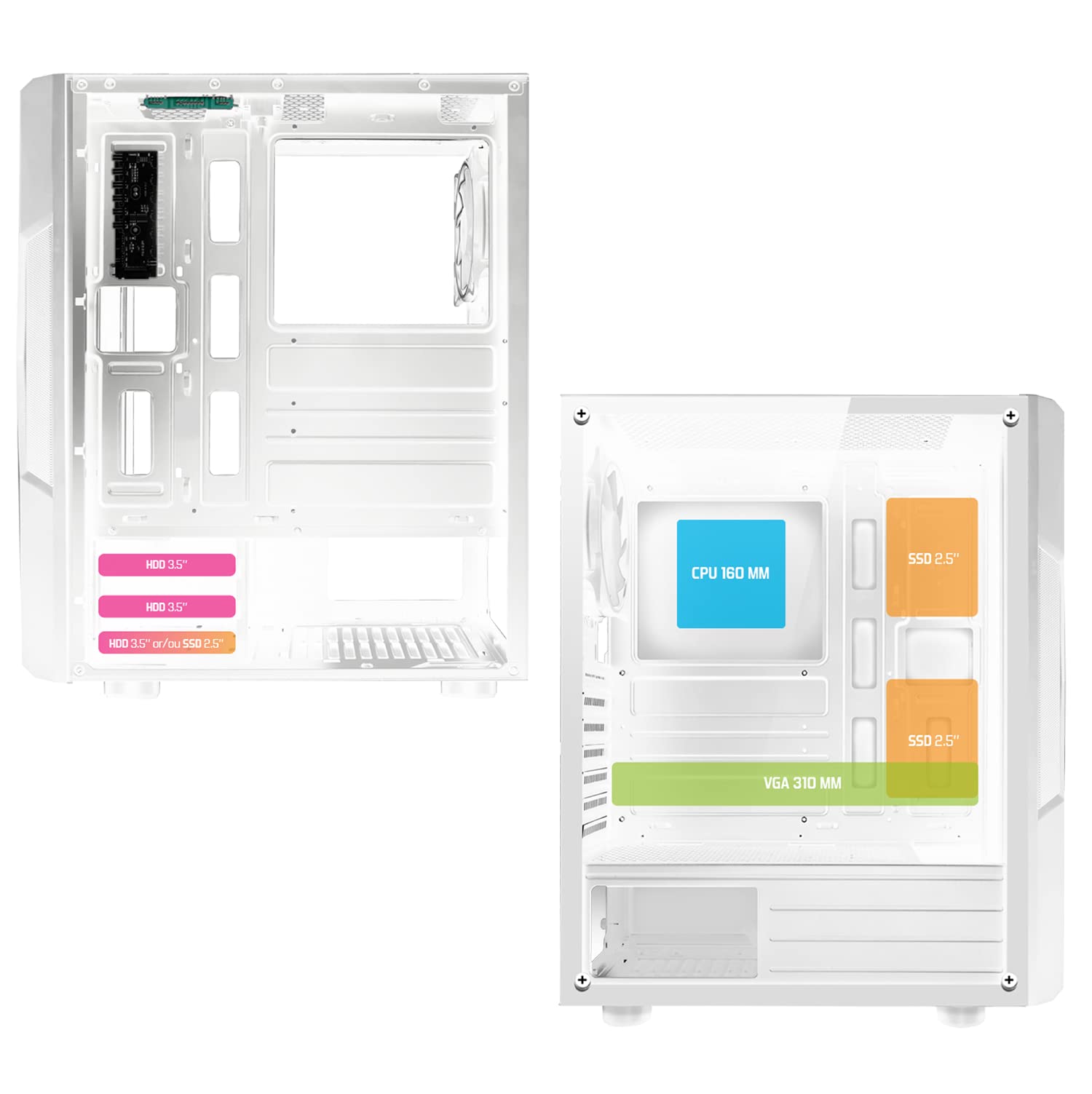 SPIRIT OF GAMER - CLONE III | Caja PC Gaming Blanca RGB | Compatible ATX/Micro ATX/ITX | Torre PC Gaming Vacía con Pared Lateral de Cristal Templado | 2 Ventiladores PC de 120 mm incluido 1 ARGB